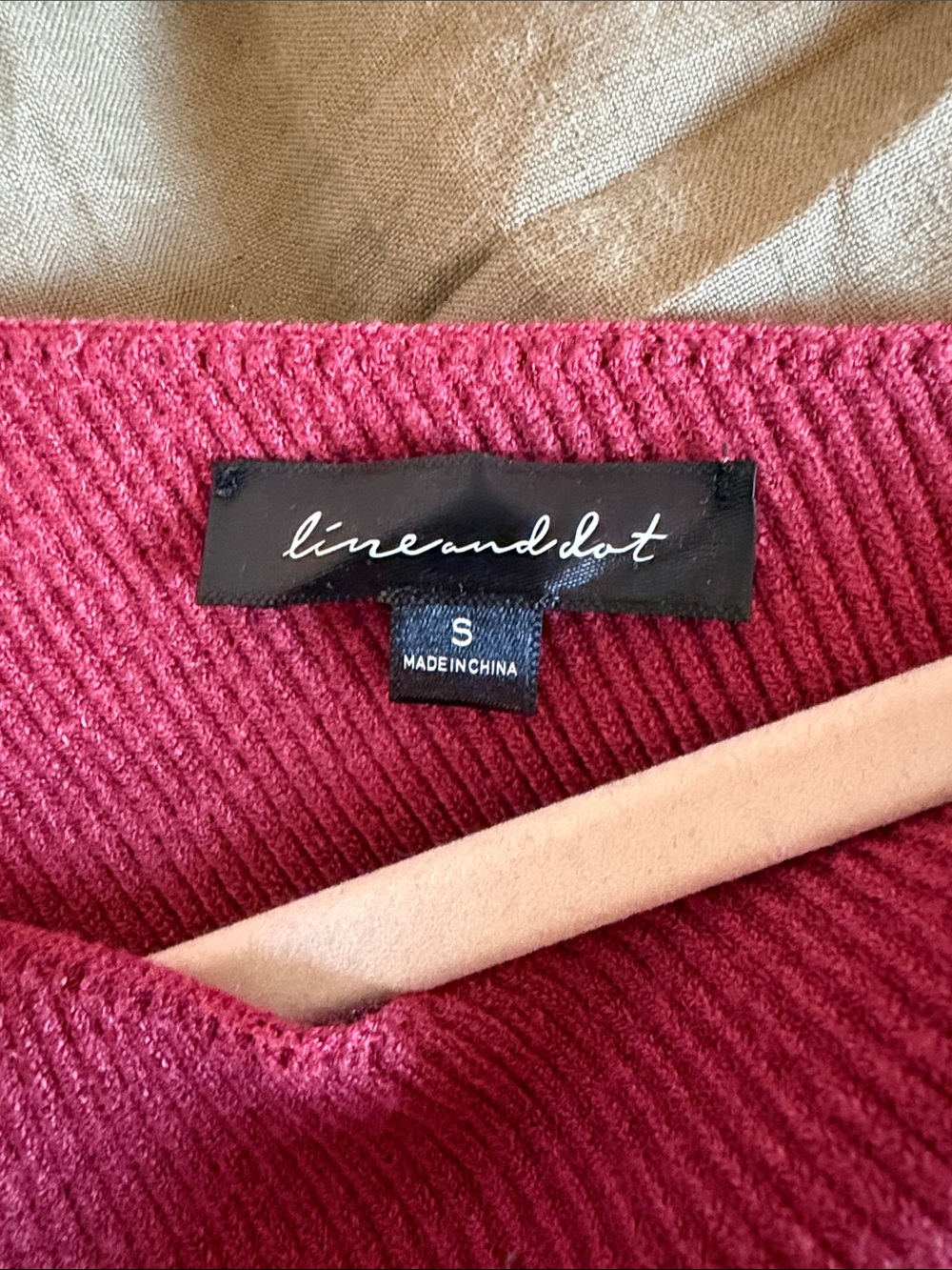 Line & Dot Off-the-Shoulder Asymmetrical Sweater in Rust Red - Picture 7 of 11